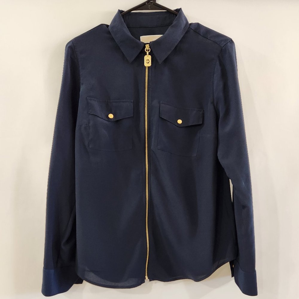 Navy and Gold Michael Kors Zipper Blouse - Picture 6 of 11